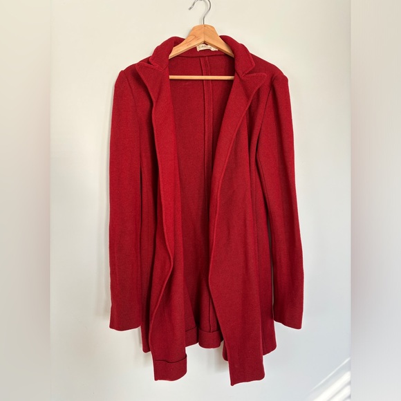 Calvin Klein Collection Sweaters - Calvin Klein Collection Womens Maroon Long Sleeve Collared Open Shawl Ca…